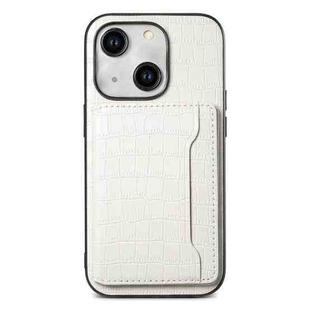 For iPhone 15 Crocodile Texture Card Bag Design Full Coverage Phone Case(White)