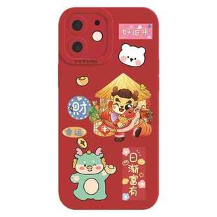 For iPhone 12 Cartoon Year of the Dragon Chinese Style Silicone Phone Case(Getting Richer)