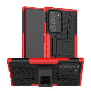 For Samsung Galaxy Note20 Ultra Tire Texture Shockproof TPU + PC Protective Case with Holder(Red)