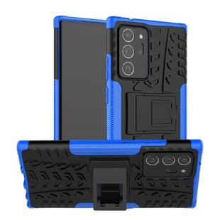 For Samsung Galaxy Note20 Ultra Tire Texture Shockproof TPU + PC Protective Case with Holder(Blue)