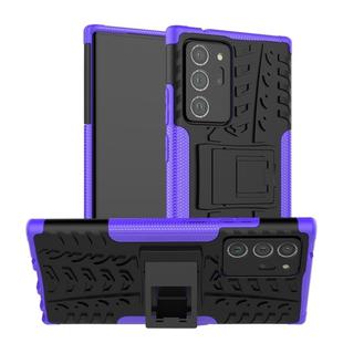 For Samsung Galaxy Note20 Ultra Tire Texture Shockproof TPU + PC Protective Case with Holder(Purple)
