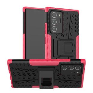 For Samsung Galaxy Note20 Ultra Tire Texture Shockproof TPU + PC Protective Case with Holder(Rose Red)