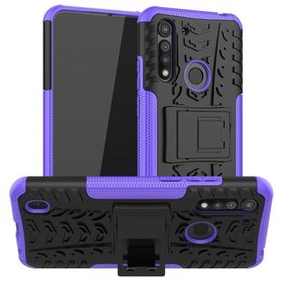 For Motorola Moto G8 Power Lite Tire Texture Shockproof TPU + PC Protective Case with Holder(Purple)