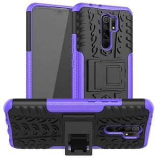 For Xiaomi Redmi 9 Tire Texture Shockproof TPU + PC Protective Case with Holder(Purple)