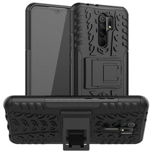 For Xiaomi Redmi 9 Tire Texture Shockproof TPU + PC Protective Case with Holder(Black)