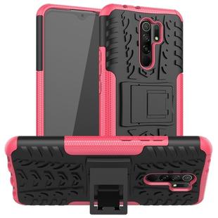 For Xiaomi Redmi 9 Tire Texture Shockproof TPU + PC Protective Case with Holder(Rose Red)