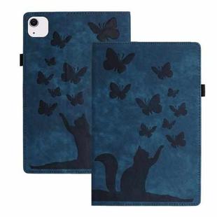 For iPad Air 11 2024 / Pro 11 2021 / 2020 Butterfly Cat Embossing Leather Tablet Case(Dark Blue)