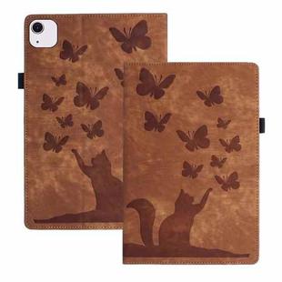 For iPad Air 11 2024 / Pro 11 2021 / 2020 Butterfly Cat Embossing Leather Tablet Case(Brown)