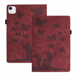 For iPad Air 11 2024 / Pro 11 2021 / 2020 Butterfly Cat Embossing Leather Tablet Case(Red)