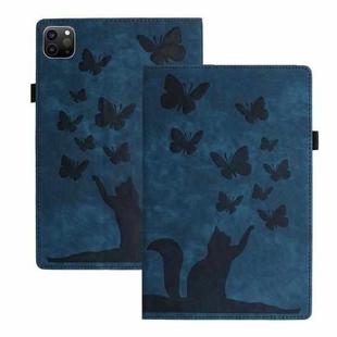 For iPad Pro 11 2024 Butterfly Cat Embossing Leather Tablet Case(Dark Blue)