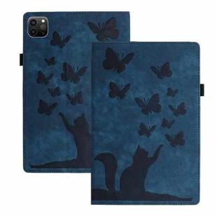 For iPad Pro 13 2024 Butterfly Cat Embossing Leather Tablet Case(Dark Blue)