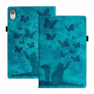 For iPad mini 2024 / 2021 Butterfly Cat Embossing Leather Tablet Case(Sky Blue)