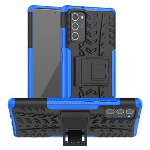 For Samsung Galaxy Note20 Tire Texture Shockproof TPU + PC Protective Case with Holder(Blue)