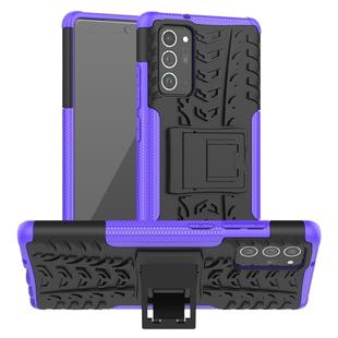 For Samsung Galaxy Note20 Tire Texture Shockproof TPU + PC Protective Case with Holder(Purple)
