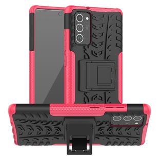 For Samsung Galaxy Note20 Tire Texture Shockproof TPU + PC Protective Case with Holder(Rose Red)