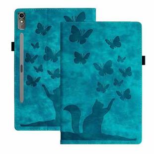 For Lenovo Tab P12 / Xiaoxin Pad Pro 12.7 Butterfly Cat Embossing Leather Tablet Case(Sky Blue)