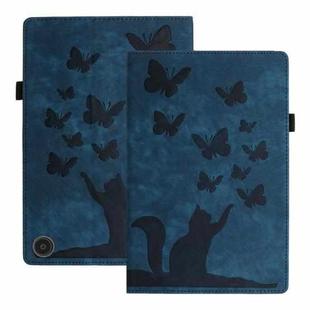 For Amazon Fire HD 10 2023 Butterfly Cat Embossing Leather Tablet Case(Dark Blue)