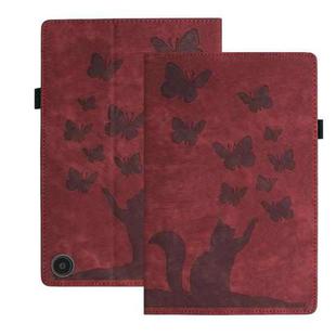 For Amazon Fire HD 10 2023 Butterfly Cat Embossing Leather Tablet Case(Red)