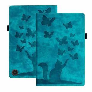 For Amazon Fire HD 10 2023 Butterfly Cat Embossing Leather Tablet Case(Sky Blue)