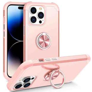 For iPhone 14 Pro L2 Rotating Ring Holder Magnetic Phone Case(Rose Gold)