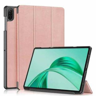 For Honor Pad X8a Custer Pure Color 3-Fold Leather Tablet Case(Rose Gold)