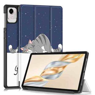 For Honor Pad X9a / X9 Pro Custer Painted 3-Fold Leather Tablet Case(Lazy Cat)