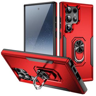 For Samsung Galaxy S24 Ultra 5G Pioneer Armor Heavy Duty PC + TPU Phone Case with Holder(Red+Black)