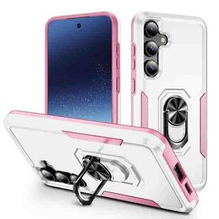 For Samsung Galaxy S24+ 5G Pioneer Armor Heavy Duty PC + TPU Phone Case with Holder(White+Pink)