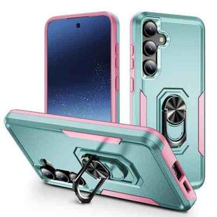 For Samsung Galaxy S24+ 5G Pioneer Armor Heavy Duty PC + TPU Phone Case with Holder(Green+Pink)
