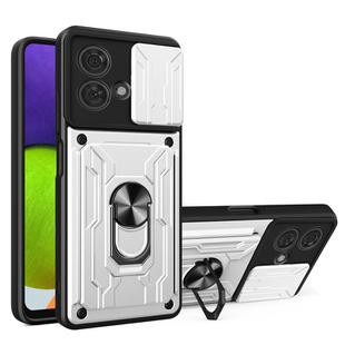 For Motorola Edge 40 Neo 5G Sliding Camshield TPU+PC Phone Case with Card Slot(White)