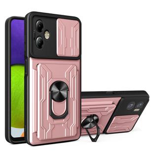 For Motorola Moto G14 Sliding Camshield TPU+PC Phone Case with Card Slot(Rose Gold)