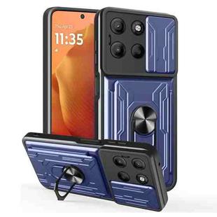 For Motorola Moto G15 Sliding Camshield TPU+PC Phone Case with Card Slot(Blue)
