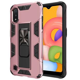 For Samsung Galaxy A01 Soldier Armor Shockproof TPU + PC Magnetic Protective Case with Holder(Rose Gold)