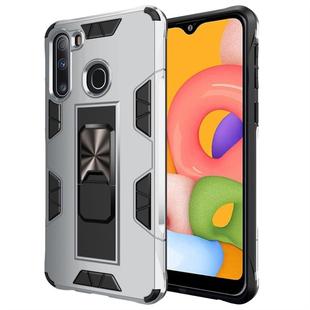 For Samsung Galaxy A21 Soldier Armor Shockproof TPU + PC Magnetic Protective Case with Holder(Silver)