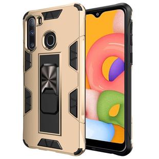 For Samsung Galaxy A21 Soldier Armor Shockproof TPU + PC Magnetic Protective Case with Holder(Gold)
