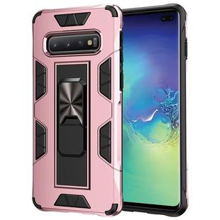 For Samsung Galaxy S10 Soldier Armor Shockproof TPU + PC Magnetic Protective Case with Holder(Rose Gold)