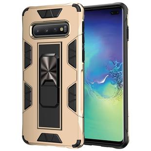 For Samsung Galaxy S10 Soldier Armor Shockproof TPU + PC Magnetic Protective Case with Holder(Gold)