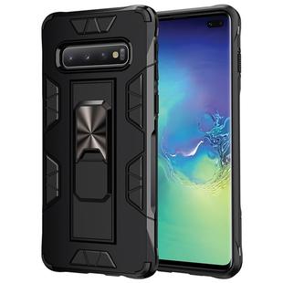 For Samsung Galaxy S10 Soldier Armor Shockproof TPU + PC Magnetic Protective Case with Holder(Black)