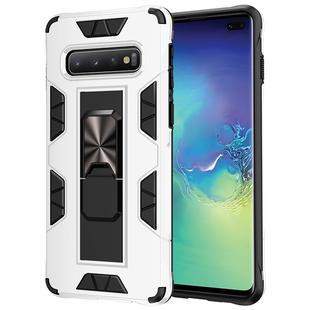 For Samsung Galaxy S10+ Soldier Armor Shockproof TPU + PC Magnetic Protective Case with Holder(White)