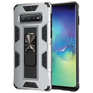 For Samsung Galaxy S10+ Soldier Armor Shockproof TPU + PC Magnetic Protective Case with Holder(Silver)