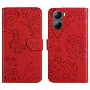 For ZTE Libero 5G IV Skin Feel Butterfly Peony Embossed Leather Phone Case(Red)