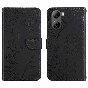 For ZTE Libero 5G IV Skin Feel Butterfly Peony Embossed Leather Phone Case(Black)