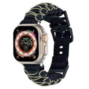For Apple Watch Ultra 2 49mm Dual-layer Braided Paracord Buckle Watch Band(Black Army Green)