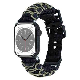 For Apple Watch Series 7 41mm Dual-layer Braided Paracord Buckle Watch Band(Black Army Green)