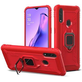 For OPPO A8 & A31 Carbon Fiber Protective Case with 360 Degree Rotating Ring Holder(Red)