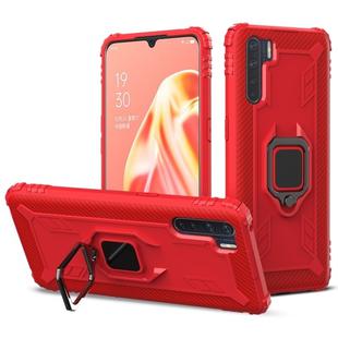 For OPPO A91 & F15 & Reno3 Carbon Fiber Protective Case with 360 Degree Rotating Ring Holder(Red)
