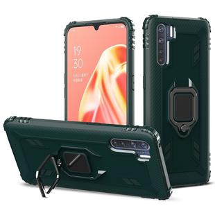 For OPPO A91 & F15 & Reno3 Carbon Fiber Protective Case with 360 Degree Rotating Ring Holder(Green)