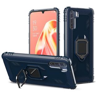 For OPPO A91 & F15 & Reno3 Carbon Fiber Protective Case with 360 Degree Rotating Ring Holder(Blue)