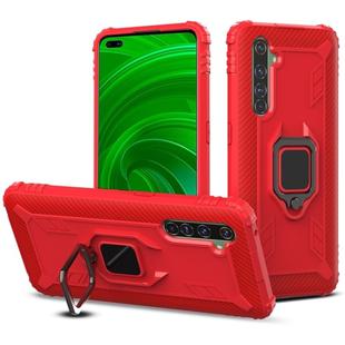 For OPPO Realme X50 Pro Carbon Fiber Protective Case with 360 Degree Rotating Ring Holder(Red)