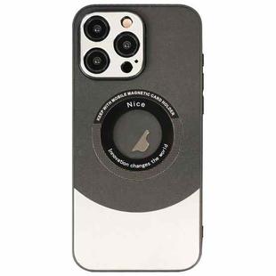 For iPhone 15 Pro Contrast Color Logo Display Magnetic Phone Case(Black Silver)